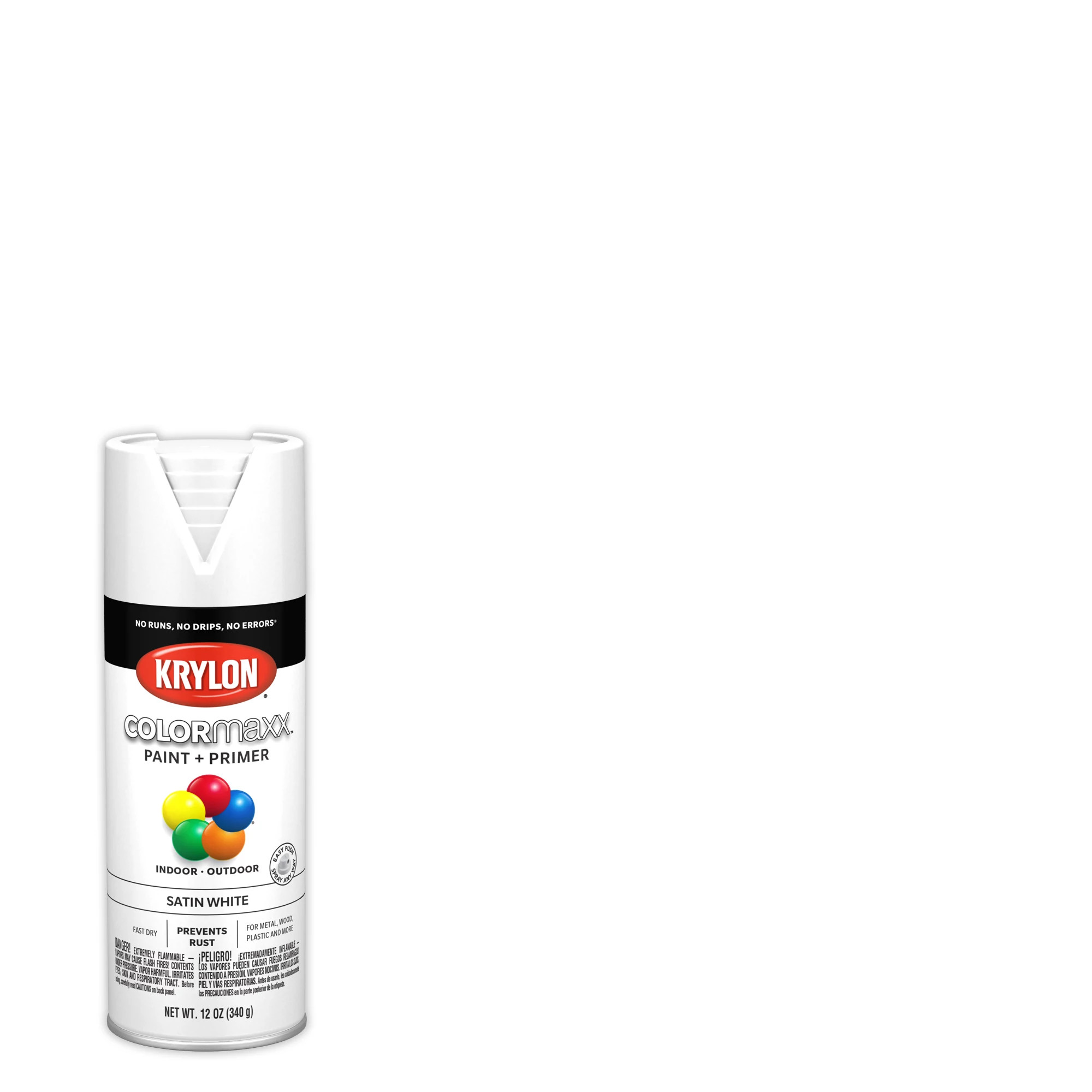 Krylon COLORmaxx Paint + Primer, Satin, White, 12 oz
